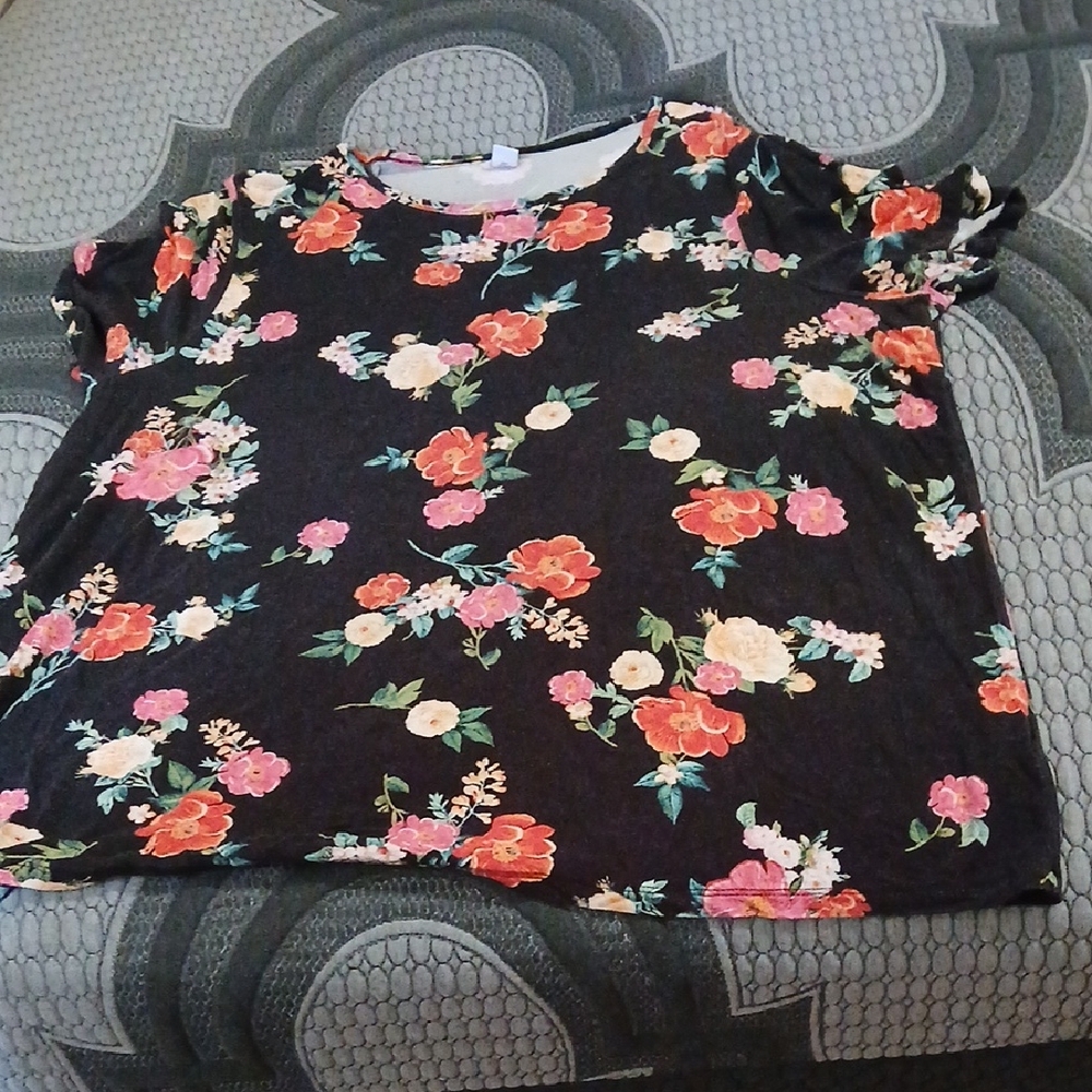 Old Navy Floral Blouse - Black with Red and Pink Accents
